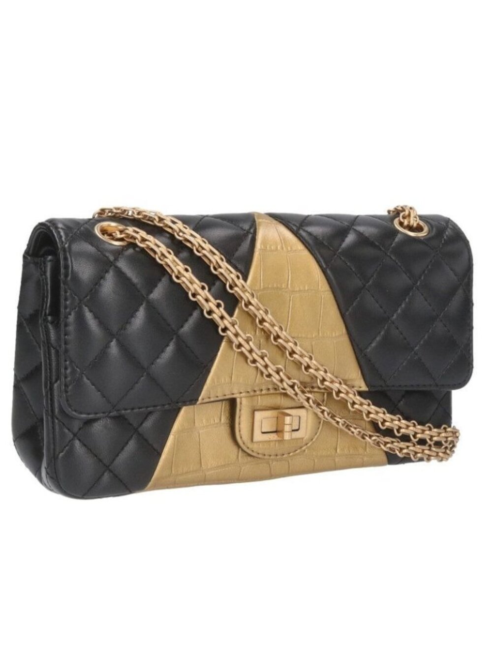 Chanel 2.55 Lambskin Croco Shape Pressed Chain Shoulder Bag Women 25